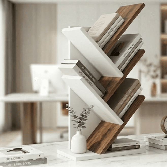 Ceviz & Beyaz Masaüstü Ağaç Kitaplık - Görsel 1