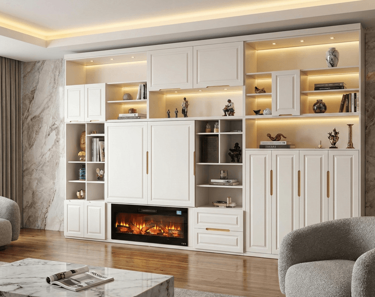 Elektrikli Şömineli & Led Aydınlatmalı Lake Duvar Ünitesi - Görsel 1