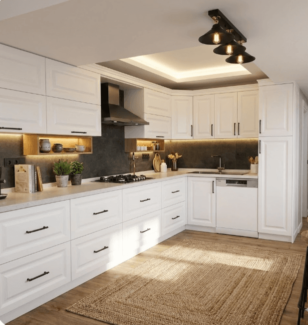 Mat Beyaz Lake Mutfak & Ahşap Detaylı Tasarım - Görsel 1