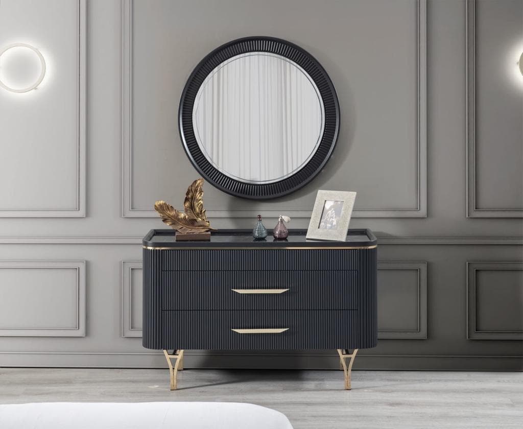 Art Deco Siyah & Gold Lüks Şifonyer ve Ayna Takımı - Görsel 1