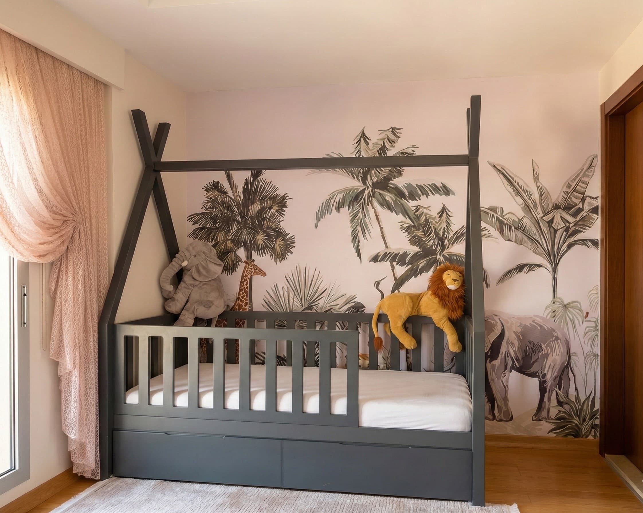 Premium Antrasit Çatılı ve Çekmeceli Montessori Ev Karyola - Görsel 1