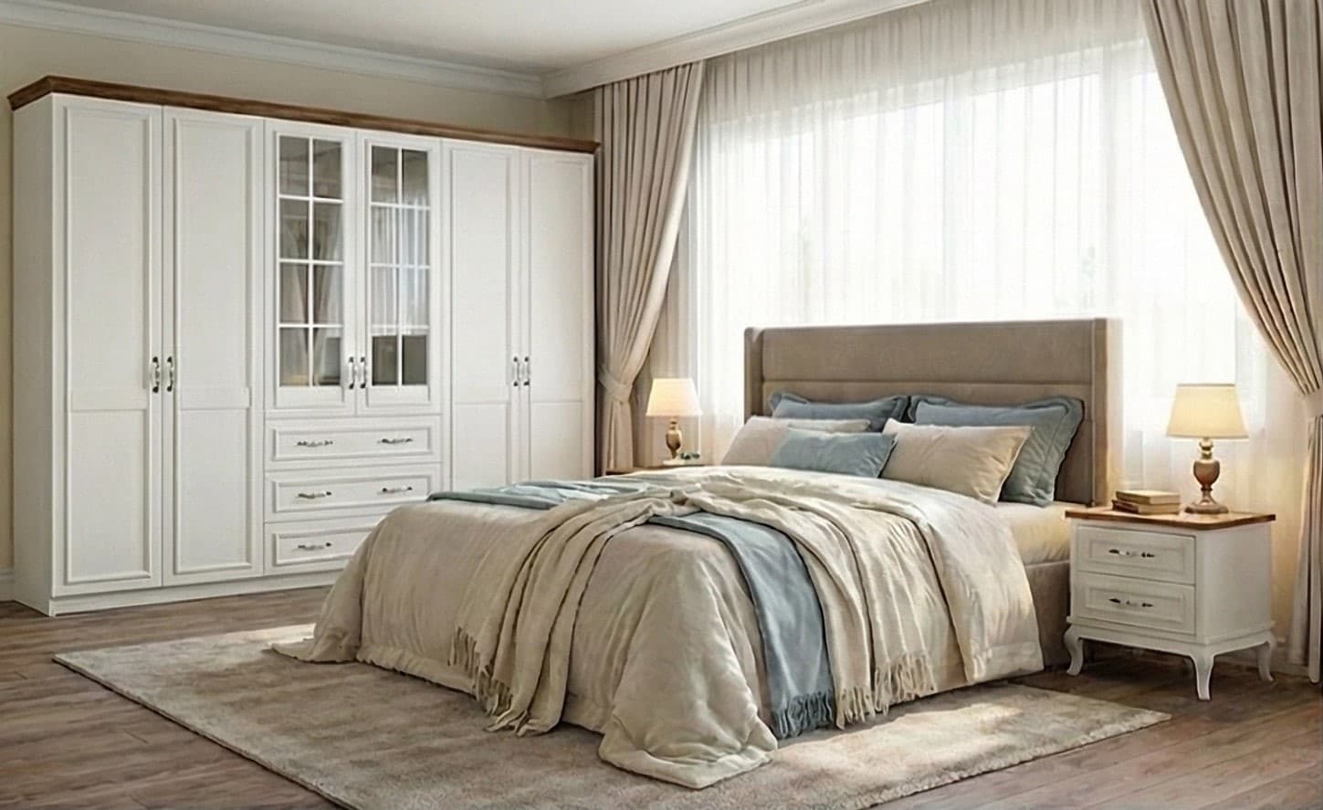 Country Tarzı Ceviz & Beyaz Yatak Odası Takımı - Görsel 1