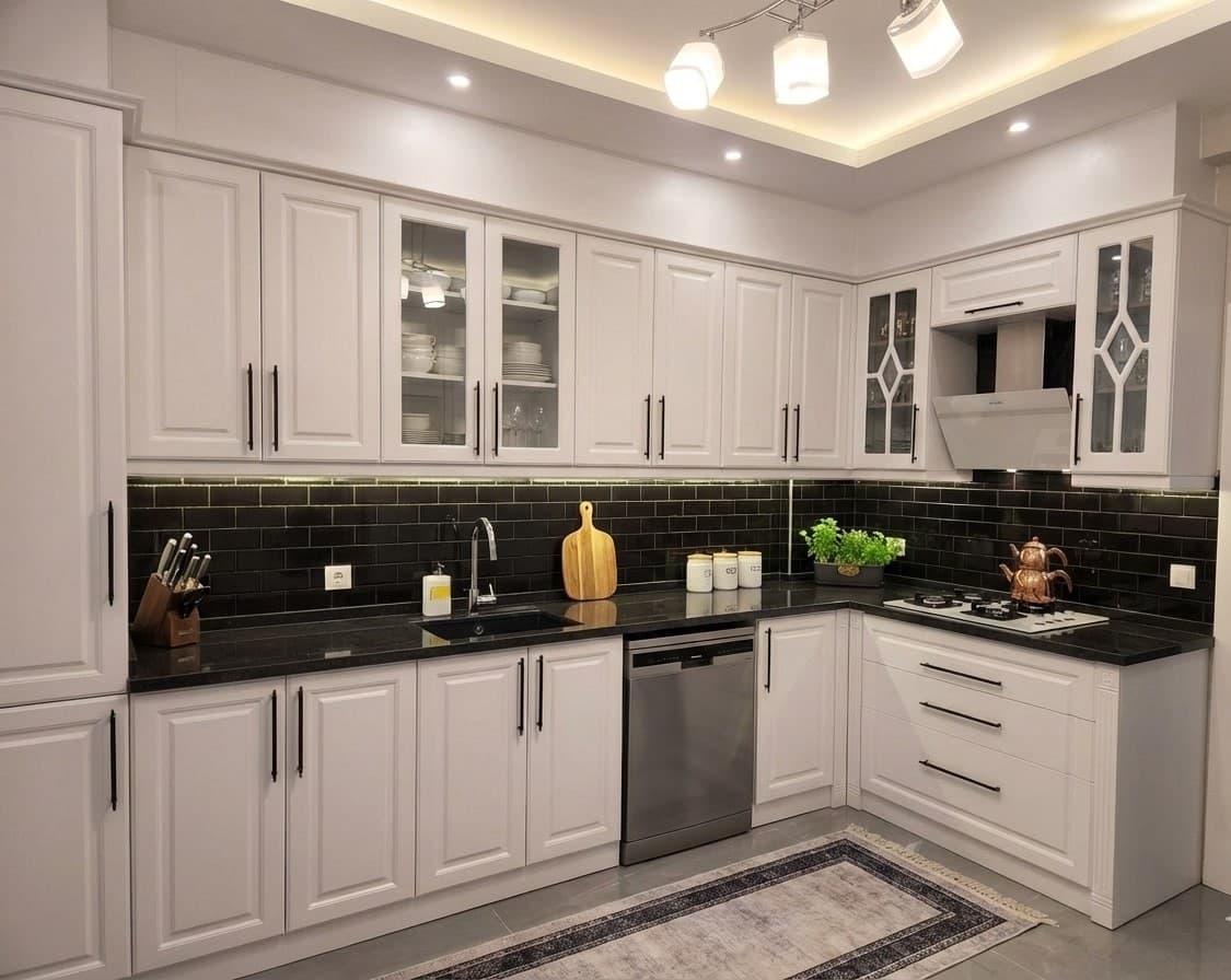 Lake L Mutfak Dolabı ve Siyah Tezgah Seti - Görsel 1